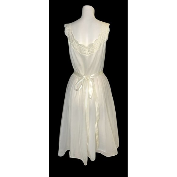 VTG Vanity Fair 60s Ivory Tricot Nylon Lace Chiffon Nightgown Peignoir Set Sz 34 - Picture 11 of 16
